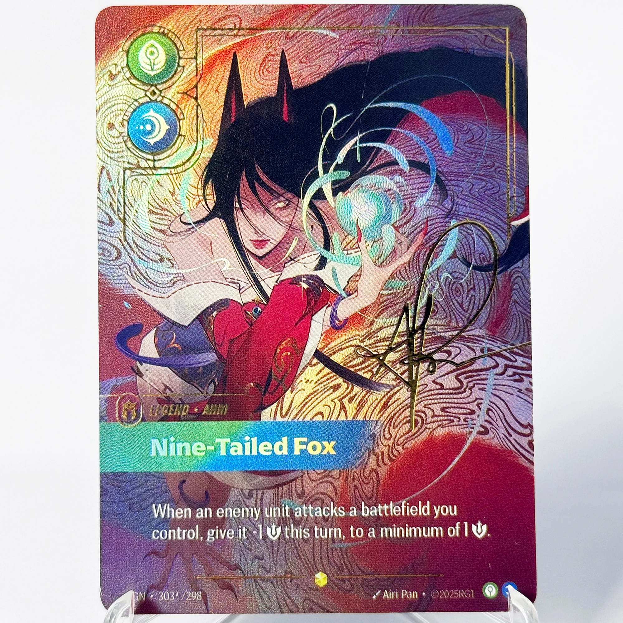 

Коллекционная карта Ahri - Девятихвостая лисица, серия Signature Origins, Ogn Showcase Riftbound League of Legends, высококачественная, для прокси-коллекций и торговых игр