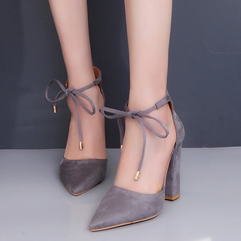 Sandalias de Tacón Ancho con Correa al Tobillo, Elegantes y Sensuales para Mujer, con Cordones, Punta en Pico, Tacones Altos, Zapatos de Fiesta y Boda para Damas