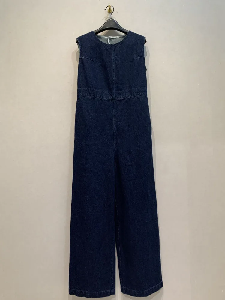 BZVW Fashion Wide Leg Denim Jumpsuit For Women O-neck Sleeveless Solid Color High Waist Pants 2024 Summer New Clothing 25A741