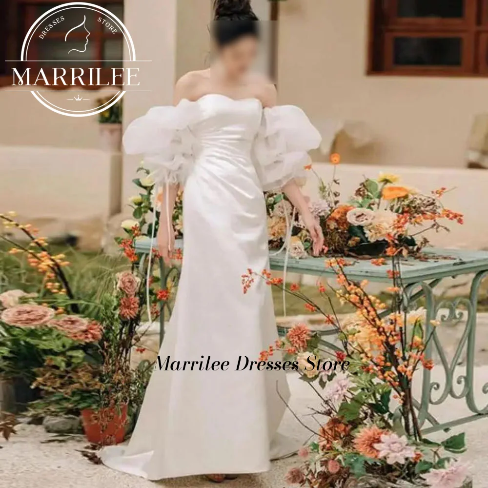 

Marrilee Sweetheart Puff Sleeve Sheath Wedding Dress 2024 Lace Up Back Simple White Pleated Dresses For Women Classy Bride Gown