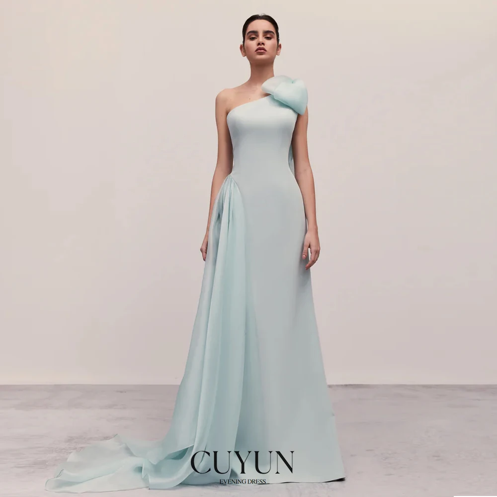 

CUYUN One Shoulder Bow Evening Dresses Draped Elegant Women Party Dresses Customized A Line Floor-Length Formal Occasion Gown