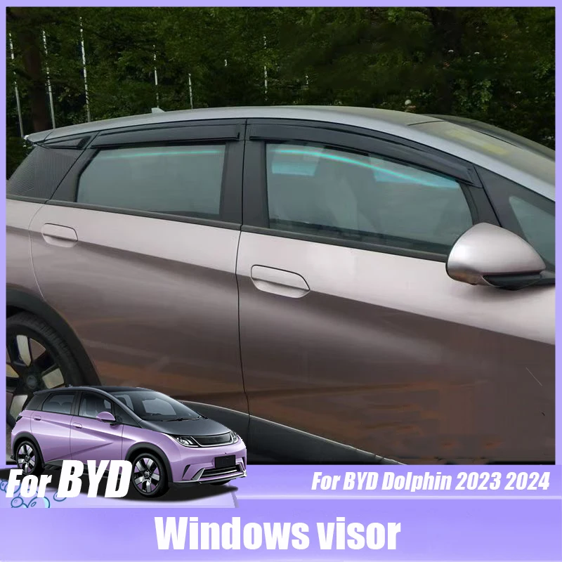 For BYD Dolphin 2023 2024 Windows visor Rain proof car windows  bright strip lengthening Automotive exterior modification