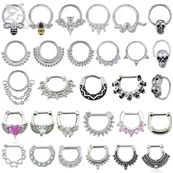ZS 1 Piece CZ Crystal Septum Piercings Men Women Clicker 16G Bee Heart Bat Nose Ring Ear Helix Cartilage Piercing Jewelry 8/10MM