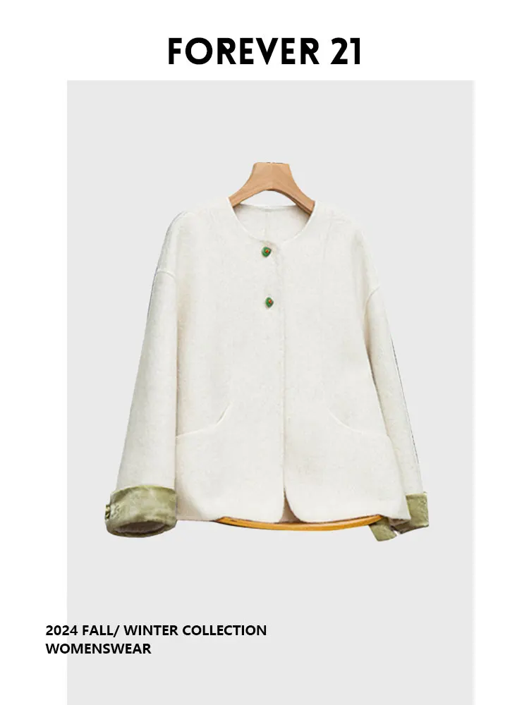 

Forever 2 New Chinese Sle Patchwork Color Blo Woolen Coat National Sle Retro Design Women's Outerwear Long Sve