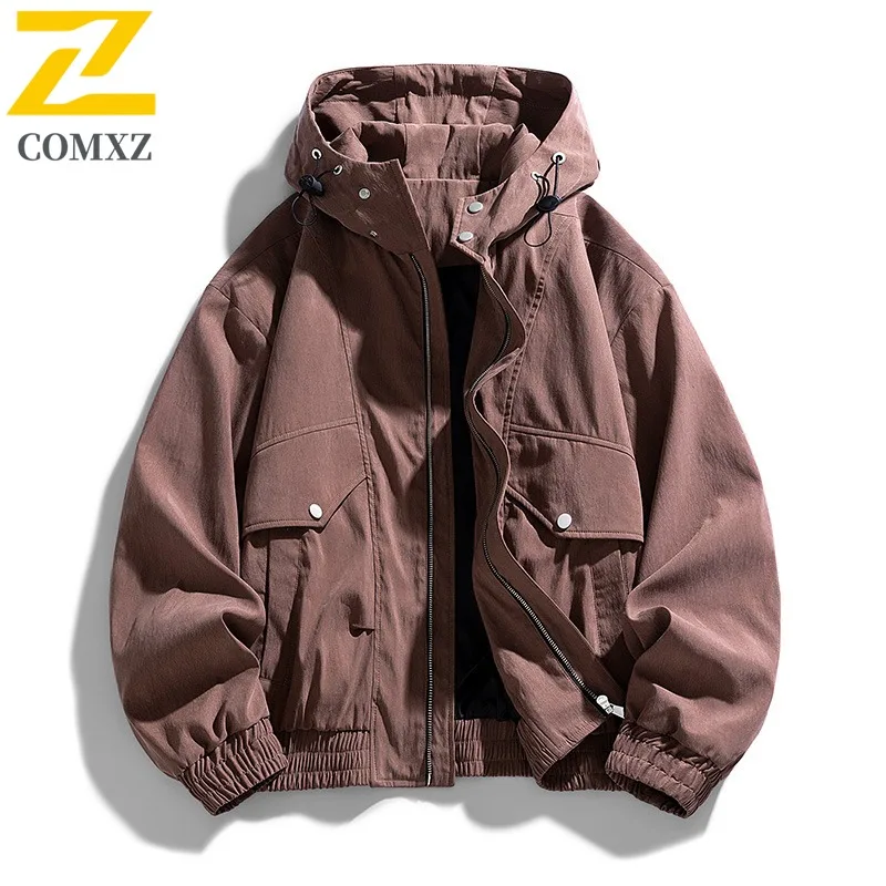 

COMXZ Мужская куртка повседневная с капюшоном для альпинизма прочные мотоциклетные куртки 2025 повседневный стиль легкая осенняя новая одежда