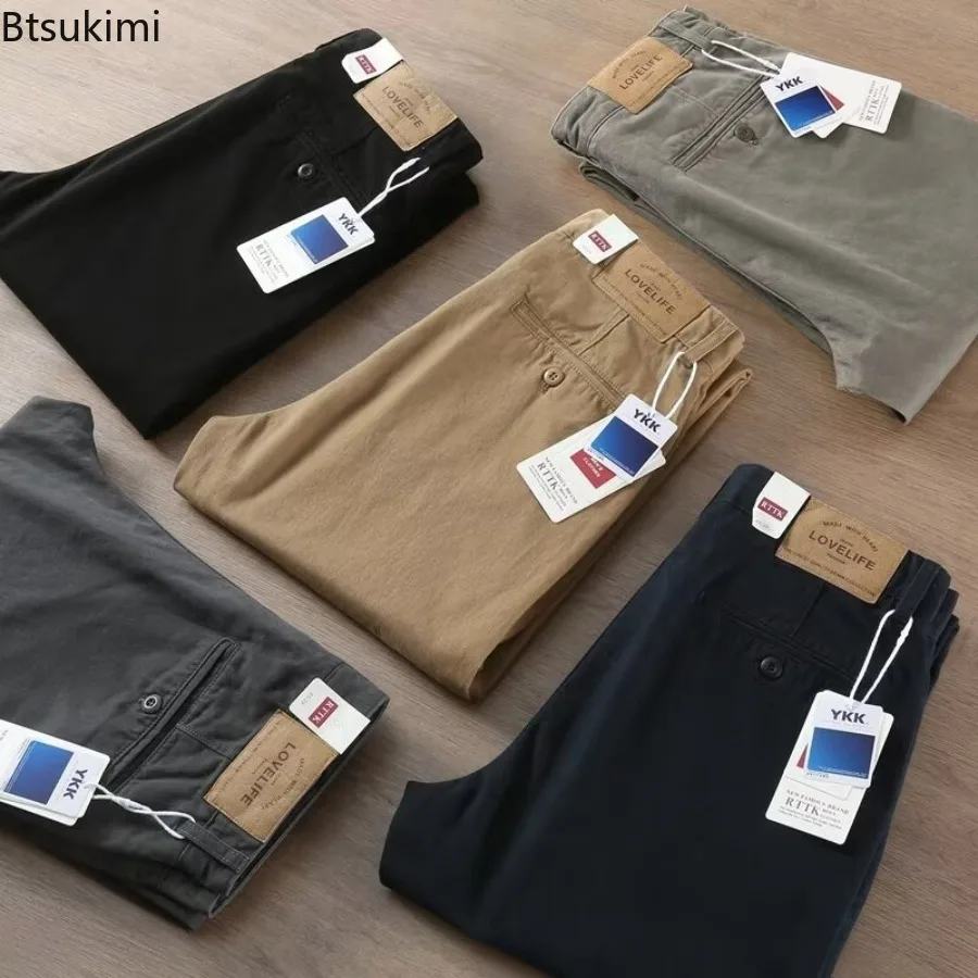 New 2025 Men's Spring and Autumn Retro Comfort Straight Pants Slacks Washed Overalls 100% Cotton Fashion Loose Casual Pants Male
