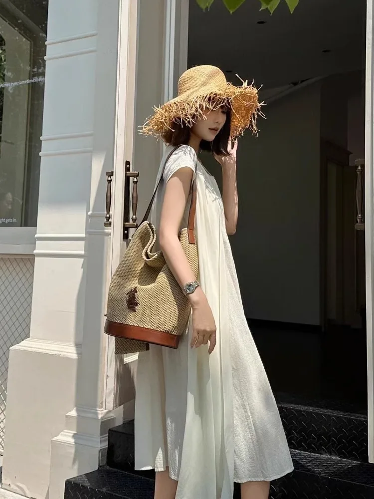 

Casual Large Capaci St Woven Buet Bag Single oulder Beach Tote Bag Urban mat Sle Magnetic Bule Closure