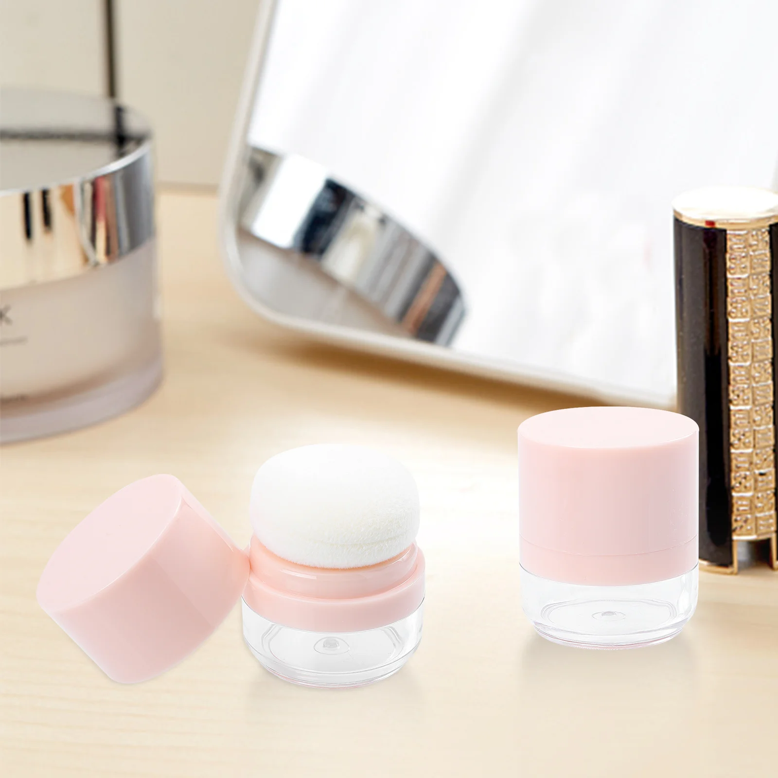 คอนเทนเนอร์แต่งหน้าขนาดกะทัดรัด Travel Loose Powder Case ภาชนะแบบพกพากระจกเครื่องสําอางค์