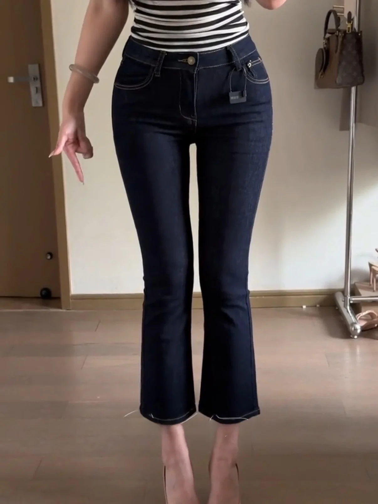 American Style High Waist Slimming Elastic Comfortable Flared Jeans Nine-Piece Pants High Elasticity Lady's Slim Fit Jeans
