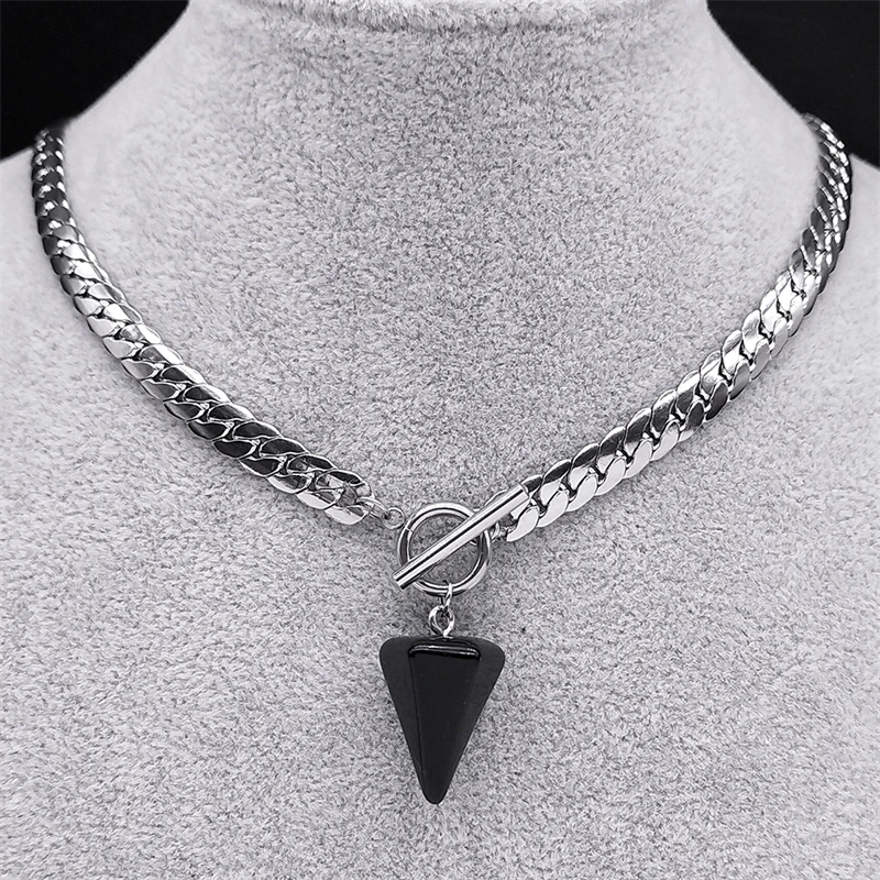Goth Obsidian Reiki Heilung Pendel für Wahrsagerei Halskette Frauen Edelstahl Kette Kegel Anhänger Halsketten Schmuck NXS03 – Detail 5