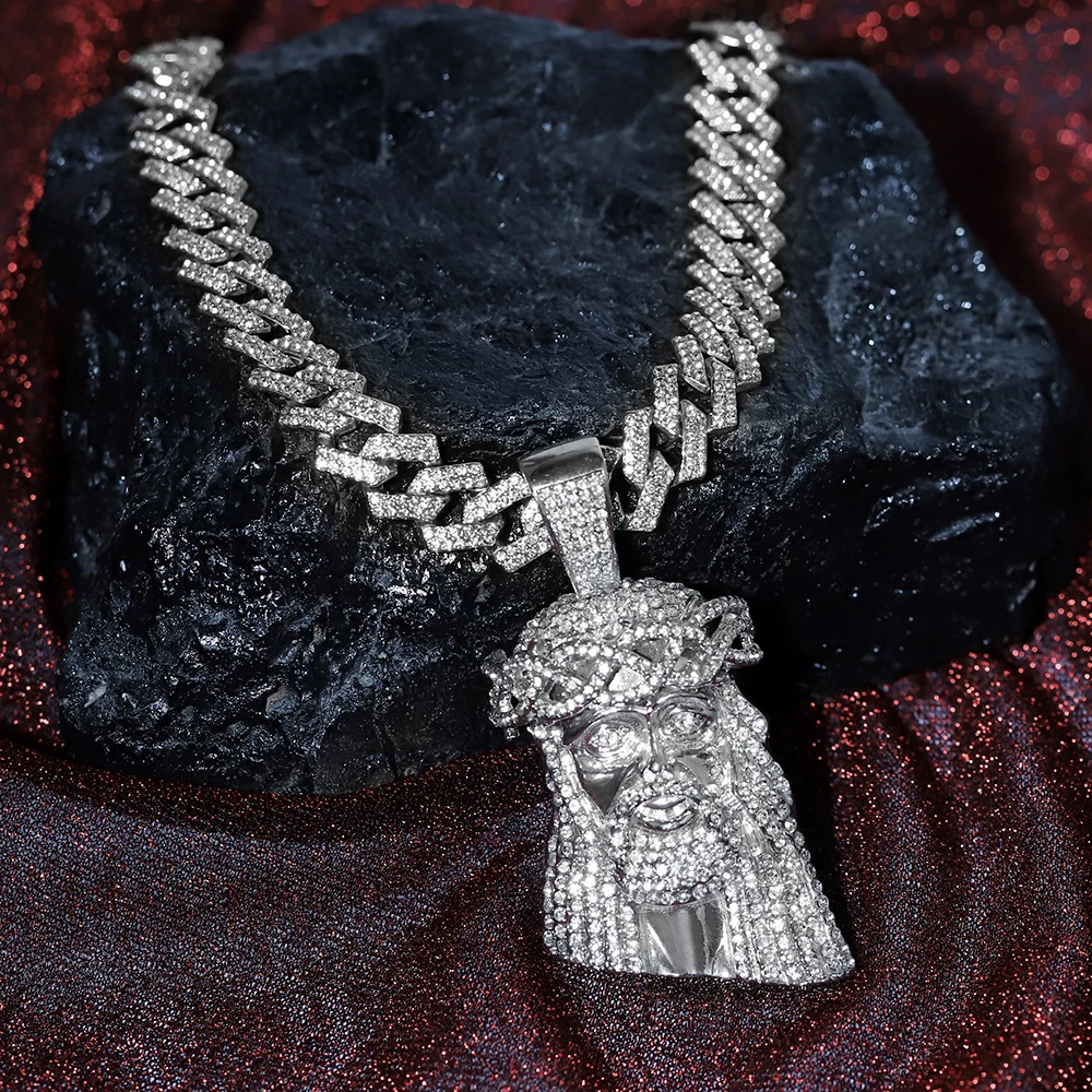 Collier pendentif Jésus pour hommes et femmes, Hip-Hop Punk, Argent glacé, Diamant entièrement incrusté, Cubain JO+, Grand cadeau de bijoux