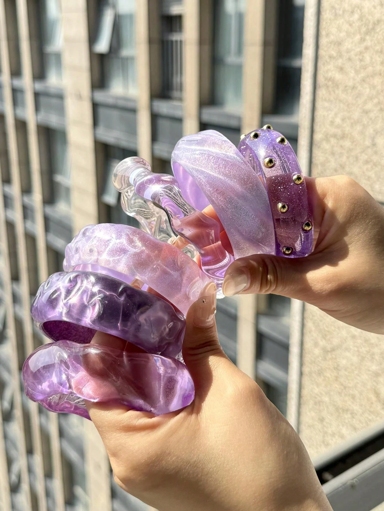 1pc Asymmetrical Transparent Resin Bracelet In Bright Purple, Unique Design, Suitable For Summer Vacation Layering, Gift For Fri