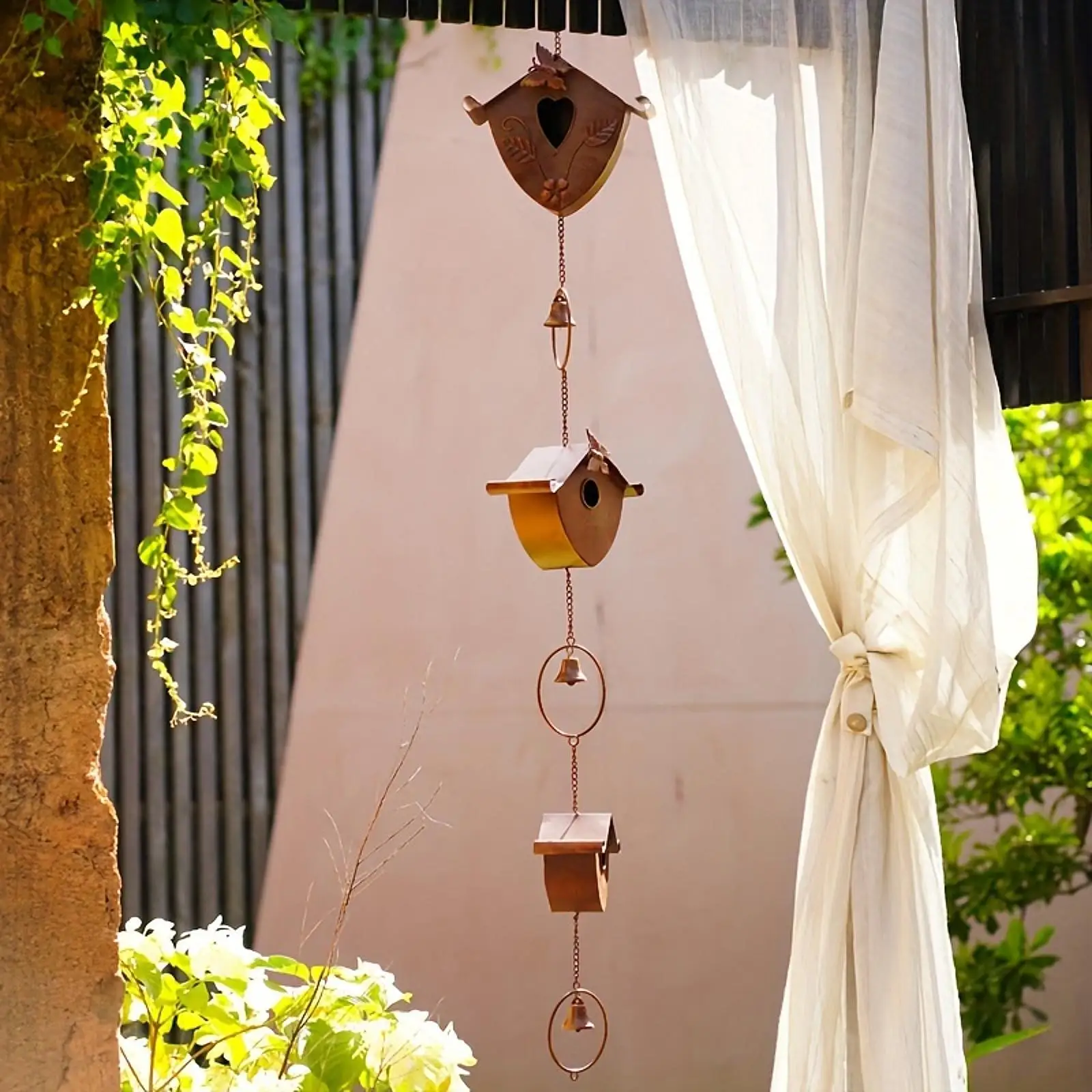 

Rain Chain Style Hanging Ornament Metal Bell Rain Chime Outdoor Decoration for Porch Outdoor Garden Gutter Downspout