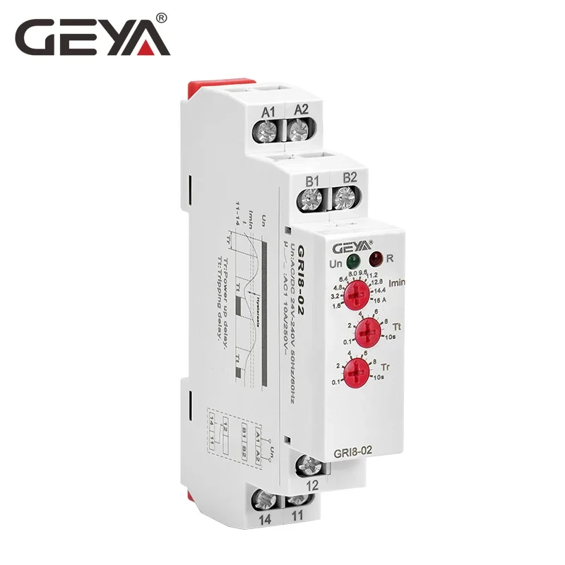 GEYA GRI8 Current Relay Monitoring Range Overcurrent Undercurrent Switch 0.05A-16A AC24-240V OR DC24V