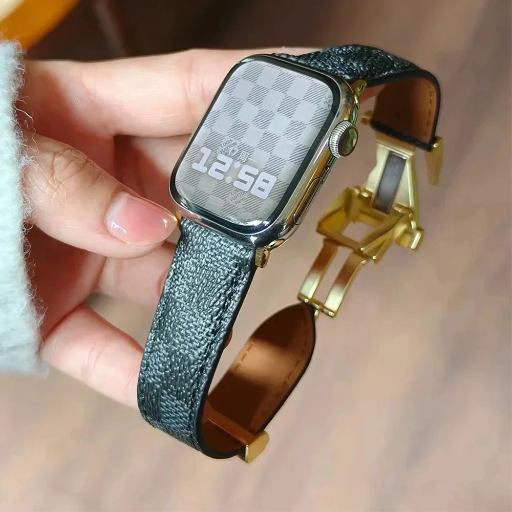 

Leather Bracelet for Apple Watch Band Ultra 1 49mm 10 9 8 7 46mm 41mm 44 40 45mm Fashion Magnetic Strap for iwatch Series 6 4 se