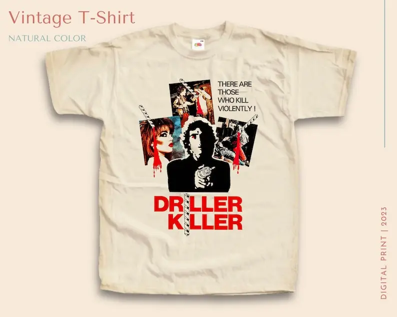 Vintage TShirt The Driller Killer NATURAL color Men Woman Unisex T-Shirt Digital Print Sizes