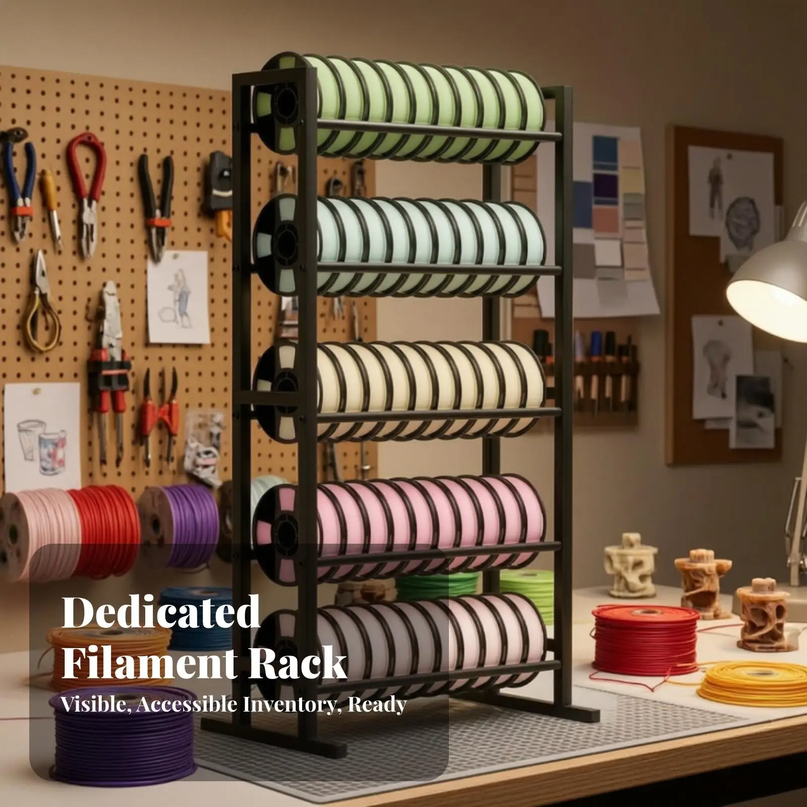 Carbon Steel Filament Rack Shelf for 3D Printing Spool Holder Workshop Storage Organizer Unit