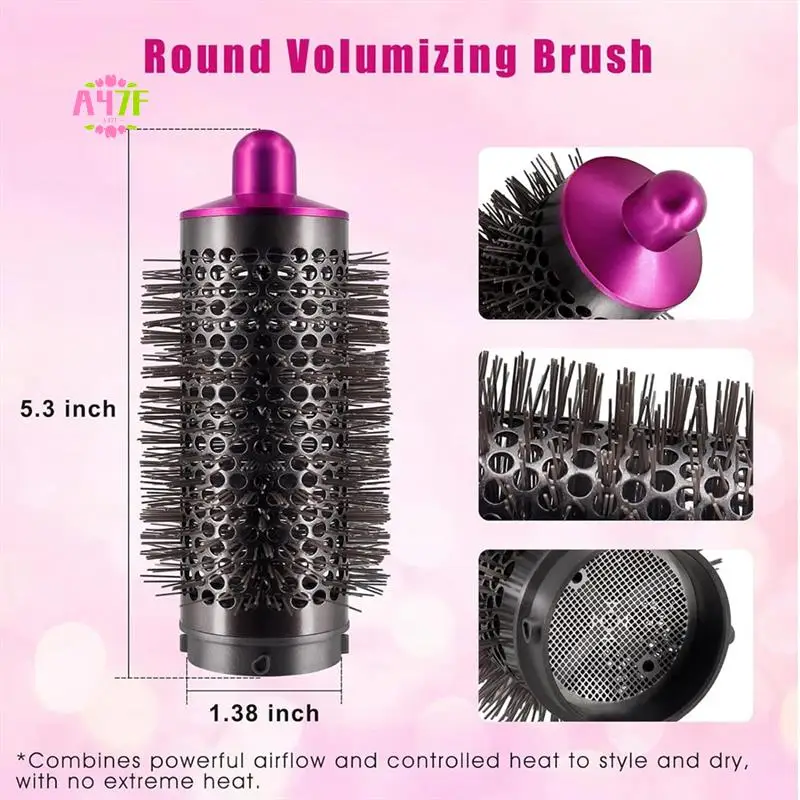 

A47F-Hair Curling Barrel Volumizing Brush Attachments With Adaptor For Dyson Airwrap Hair Dryer Converting To Hair Styler