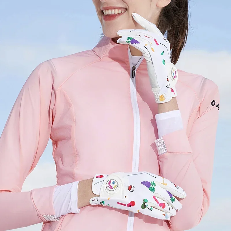 Love Golf 1 Pair Fashion Leopard Print Golf Gloves Women Non-slip Left Right Hand Mittens Lady Dot Anti-sweat Gloves with Mark