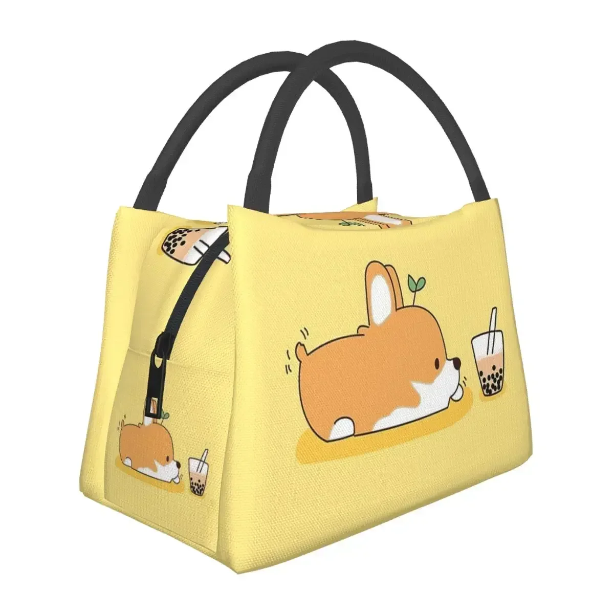 Corgi And Bubble Tea Lunch Bags Insulated Bento Box Portable Lunch Tote Picnic Bags Cooler Thermal Bag for Woman Children Work