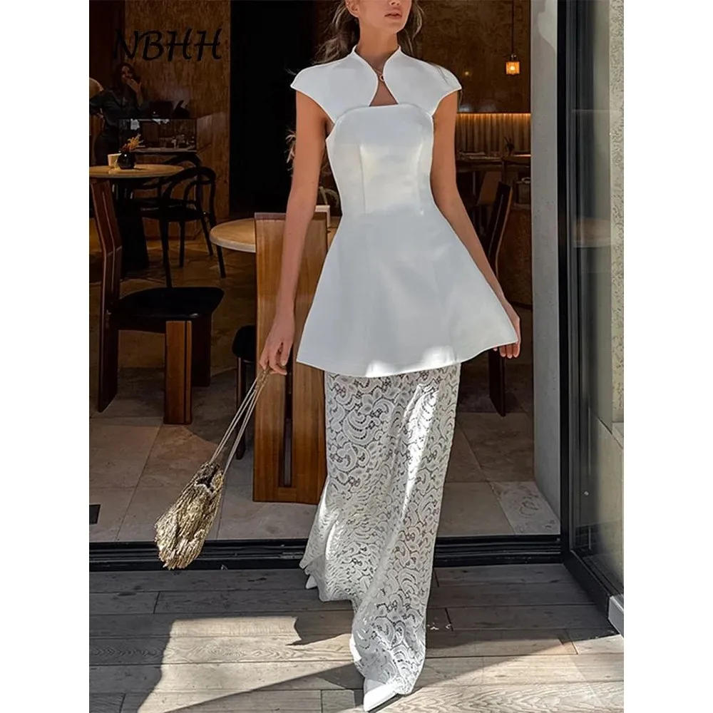 

Ele White awl Tube Top Lace Skirt Set Women Svel Winter Faion Ensemble Fem Winter Collection No Brand