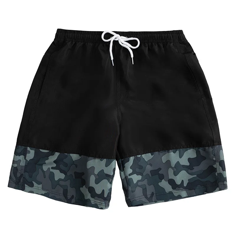 Printed Stitching Summer Outdoor Camouflage Men Sports Shorts Zipper Pocket Running Gym Fitness Basketball Training Beach Shorts