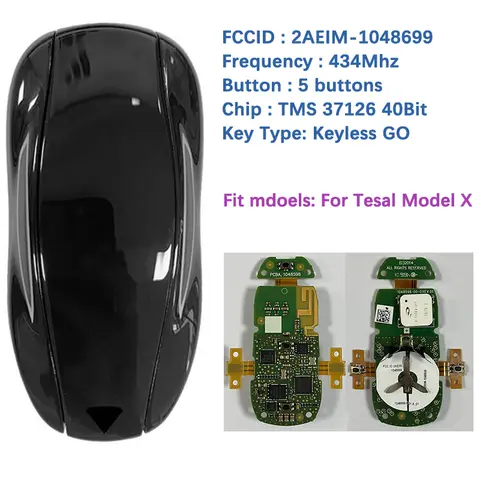 CN099002 Complete Original Car Key For Tesla Model X 2016-2021 434MHz Tiris TMS 37126 40Bit 2AEIM-1048699 Diagcode Programmable