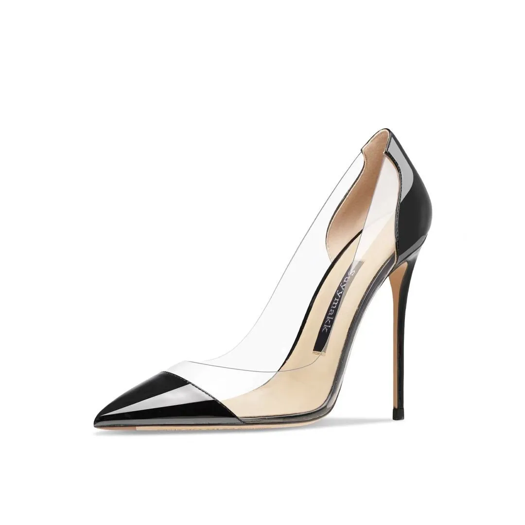 

Новый стиль, прозрачные черные женские туфли из лакированной кожи на высоком каблуке, лето 2021, модные туфли на одном каблуке на тонком каблуке