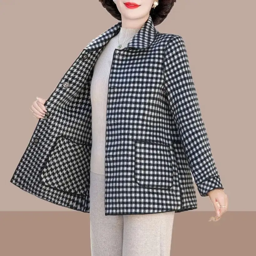 

Hand Sewn Double-sided Woolen Coat Women High End Cashmere Overcoat Autumn New Middle Aged Elderly Mother Plaid Wool Jacket 6XL