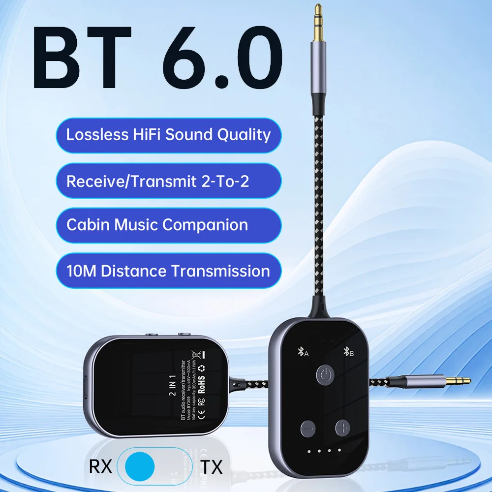 3 in 1 Bluetooth 6.0 Transmitter Receiver FM Modulator Transmitter 3.5MM AUX Type-C Multi-point Interface CD-Quality Hifi Music