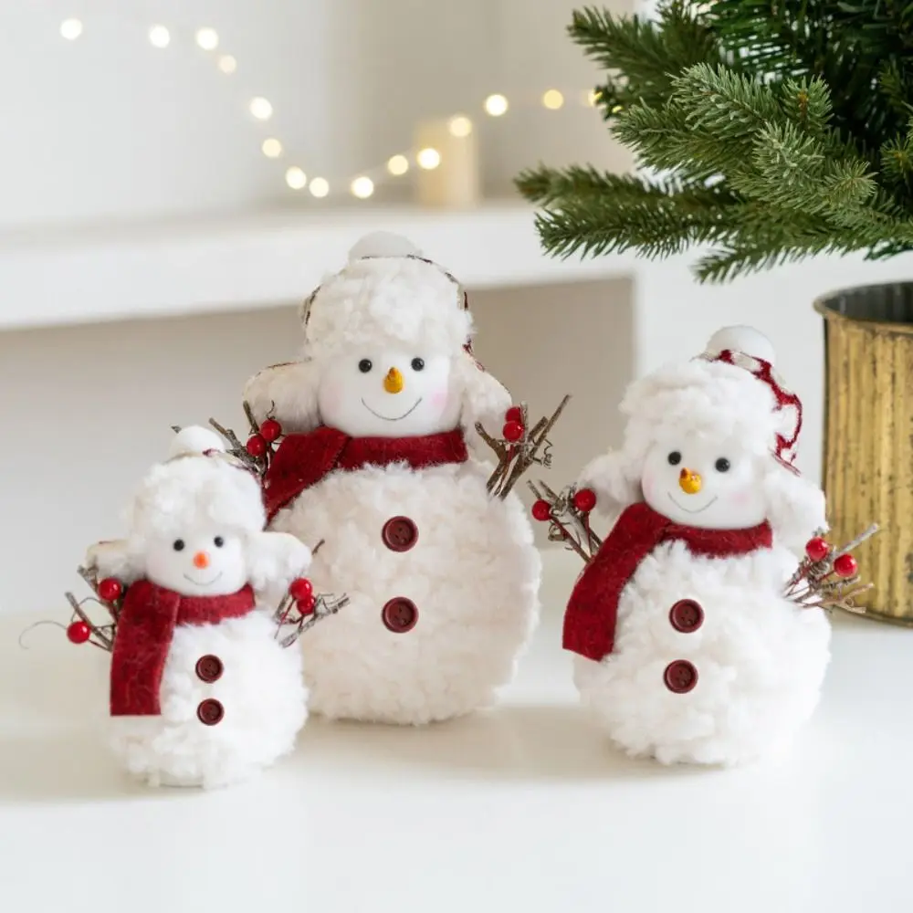 

Cartoon Christmas Snowman Ornaments Round Hat Knitted Plush Snowman Doll Simulation Soft Snowman Statue Christmas Table