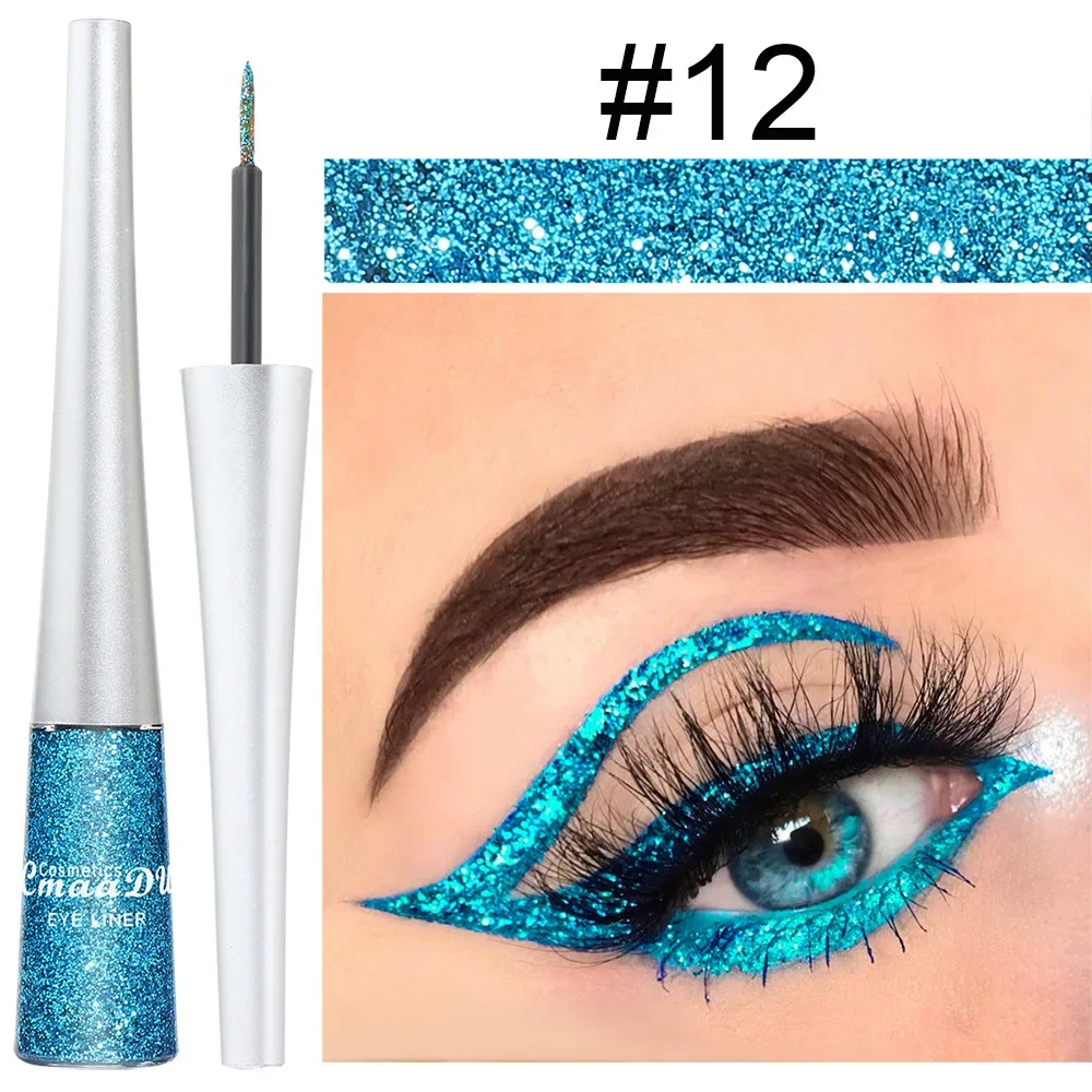 Glitter Liquid Eyeliner Pearlescent Diamond Eyeshadow 16 Color Sequins Blue Silver Pink Rose Gold Mini Fine Brush Eyeline Makeup