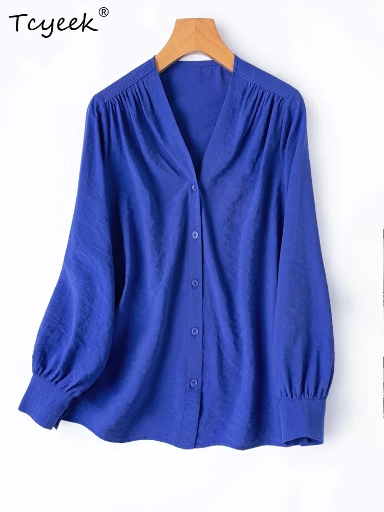 

Tcyeek 76% Mulberry Silk Shirt 2026 Spring Summer Clothes Elegant Womens Blouses Drysilk Long Sleeve Top Women OL Style Chemises