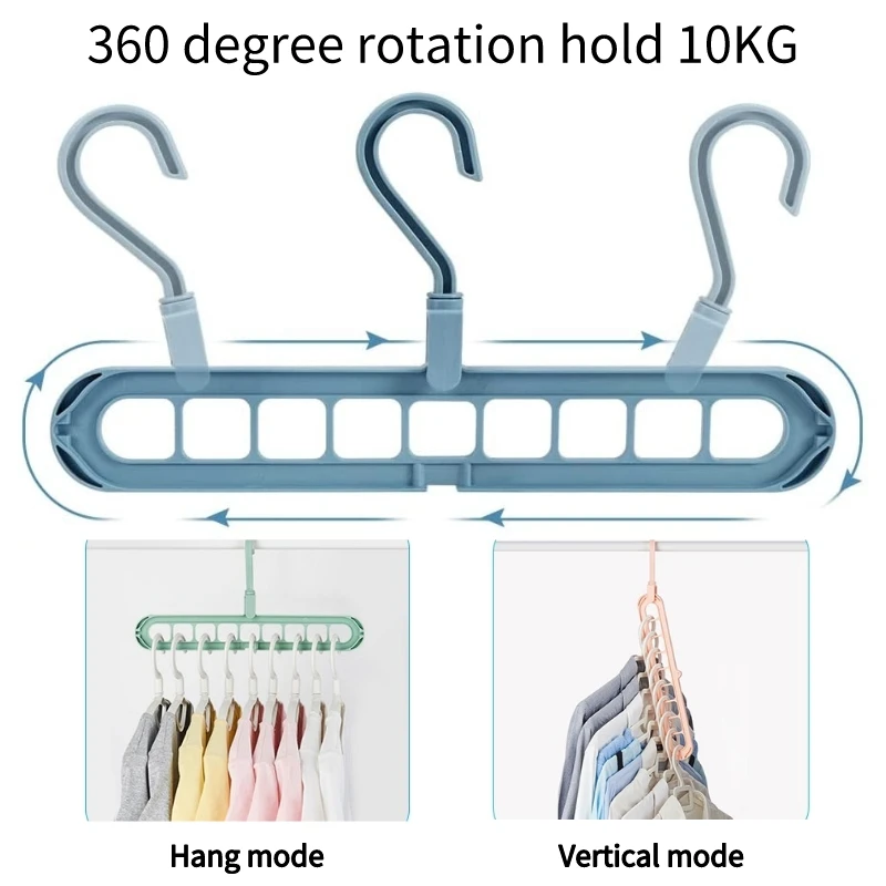 5Pcs Multicolor Space Saving Hangers Magic Hanger Organizer with 9 Holes for Closet Heavy Duty Plastic Hanger for Home Dorm Room