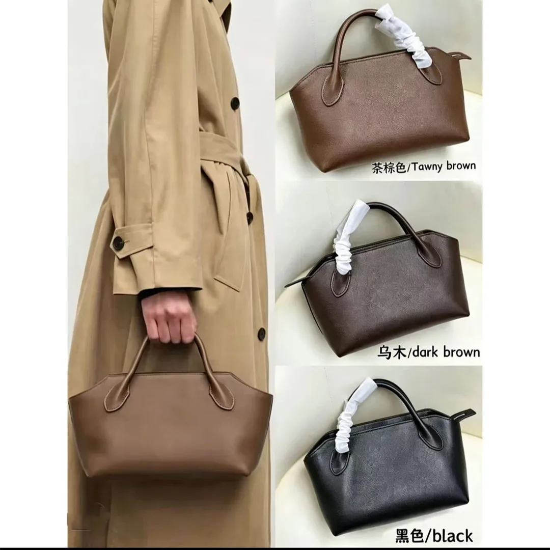 Imported Top-Grain Leather Vintage Short-Handle Tote Bag, Elegant Lightweight Versatile Women's Handbag for Work and Daily Wear