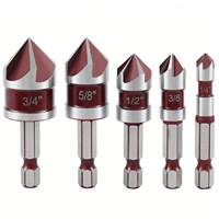 5 Flute Metal M35 Cobalt Countersink Drill Bit Set 82° 5pcs 1/4\