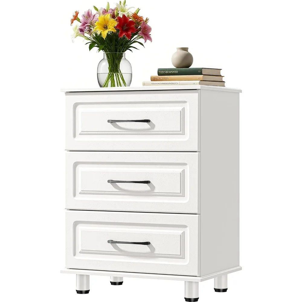 

3 Drawer Dresser, White Dresser for Bedroom, Modern Nightstands Small Dressers with Drawers Closet Wood Dressers with St