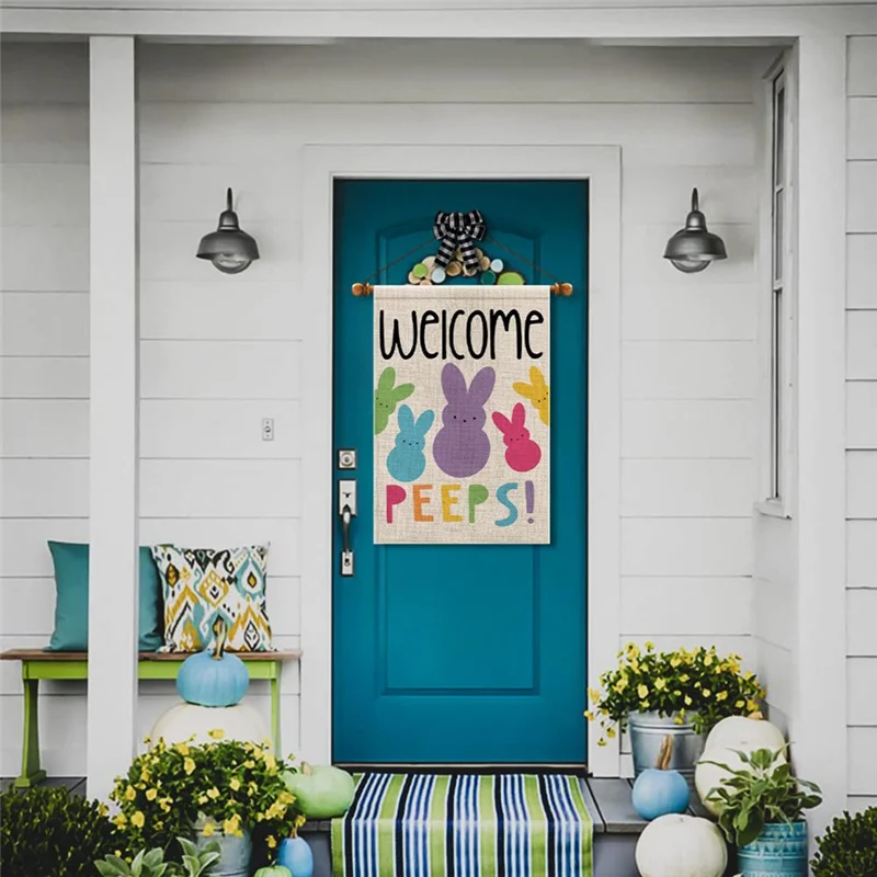AC23-Welcome Easter Garden Flag Double Sided Vertical Bunny Banners Spring Yard Outdoor Farmhouse Decoration