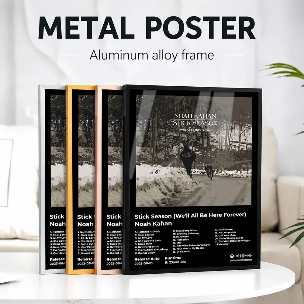 Noah Kahan Stick Season Album Cover Framed Metal Print Personalized Photo Moody Studio Style Wall Art For Lounge Birthday Gift