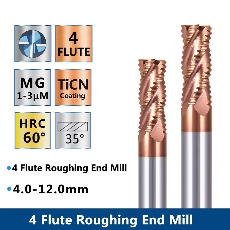 XCAN 4 Flute Roughing End Mill 4-12mm CNC Router Bit TiCN Coating HRC55 Carbide Milling Cutter for Metal Threading