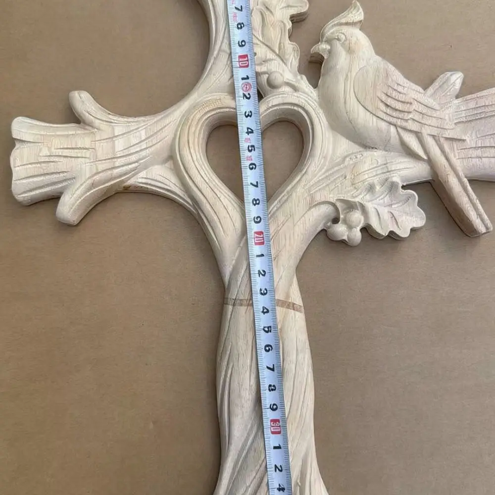 Artistic Pine Wood Cross With Red Bird Hanging Decoration Handmade Wall Art Ornament Elegant Decor For Home Interior