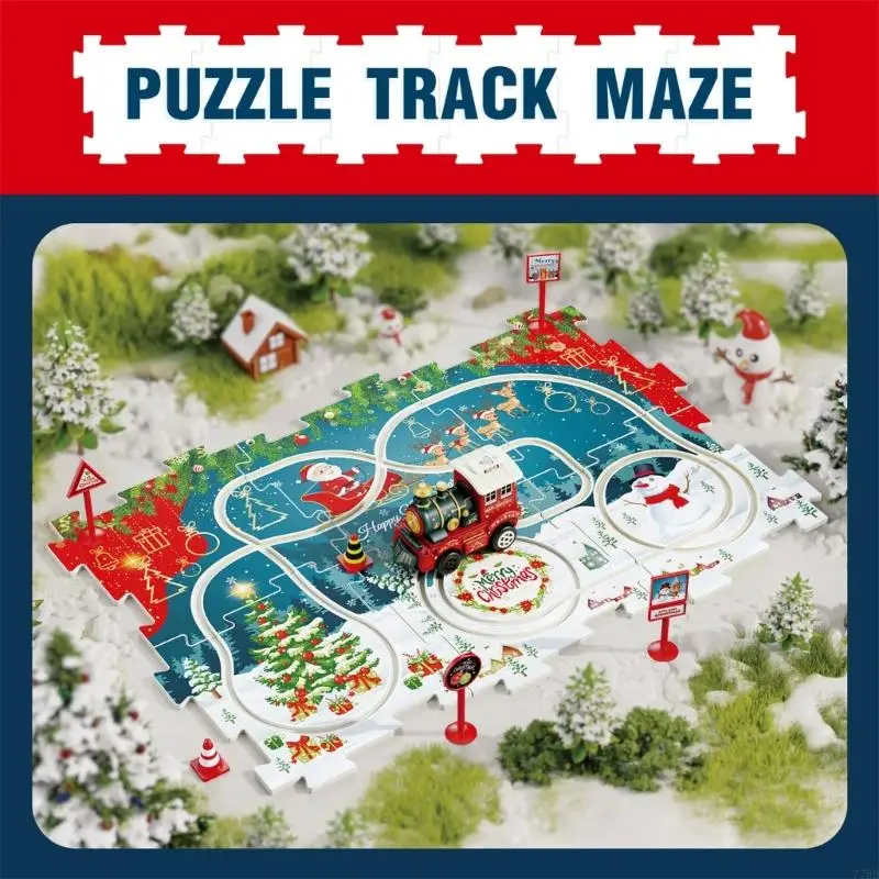 77HD Electric Train Christmas Puzzle Track Vehicle Playset for Toddlers Fun Learning Toy Interactive Puzzle Track Game