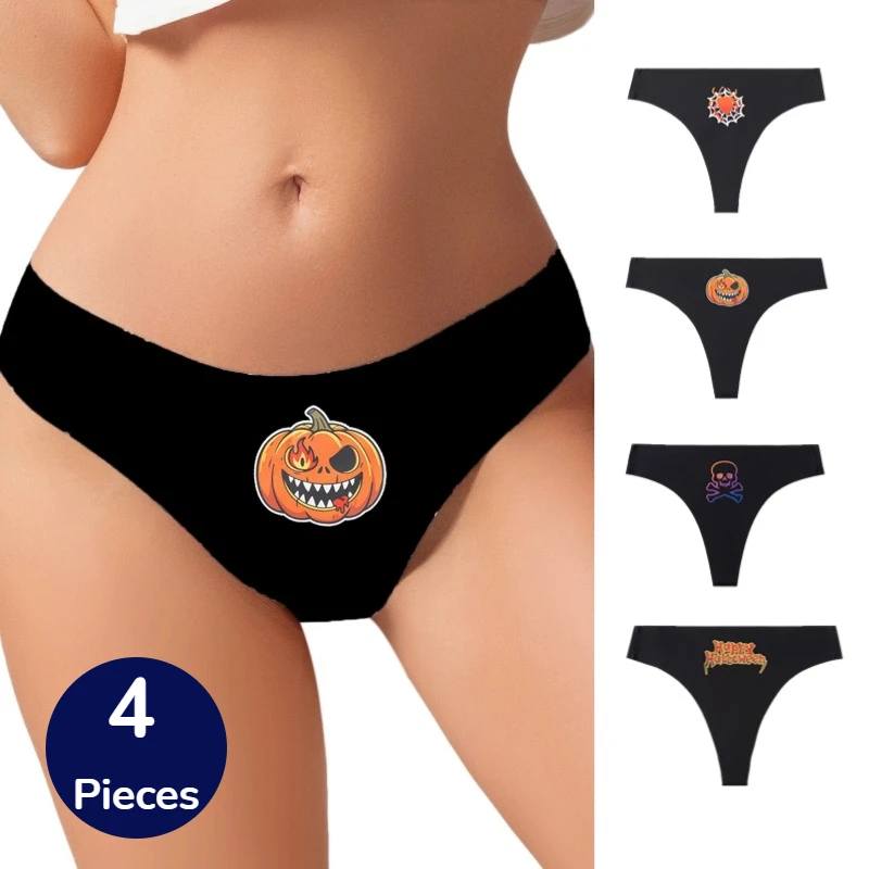 WarmSteps 4PCS/Set Halloween Women's Panties Mysterious Gothic Seamless Thongs Sexy Lingerie Festival Celebration Cozy G-Strings
