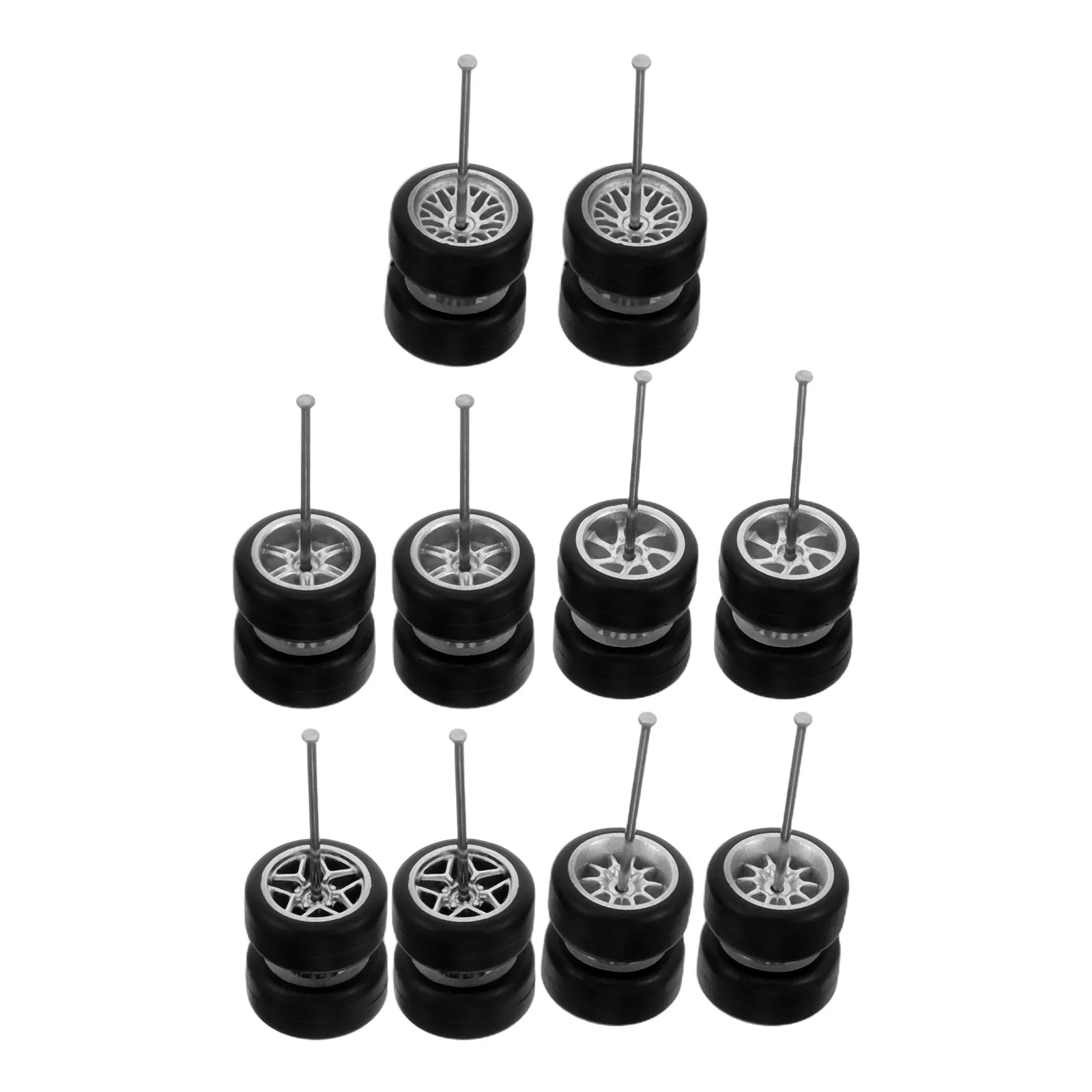5Pair Alloy Car Wheels Set Plastic Roll Shaft Rubber Tires for Rc Car Truck Boat Helicopter Replacement Axles Accessories