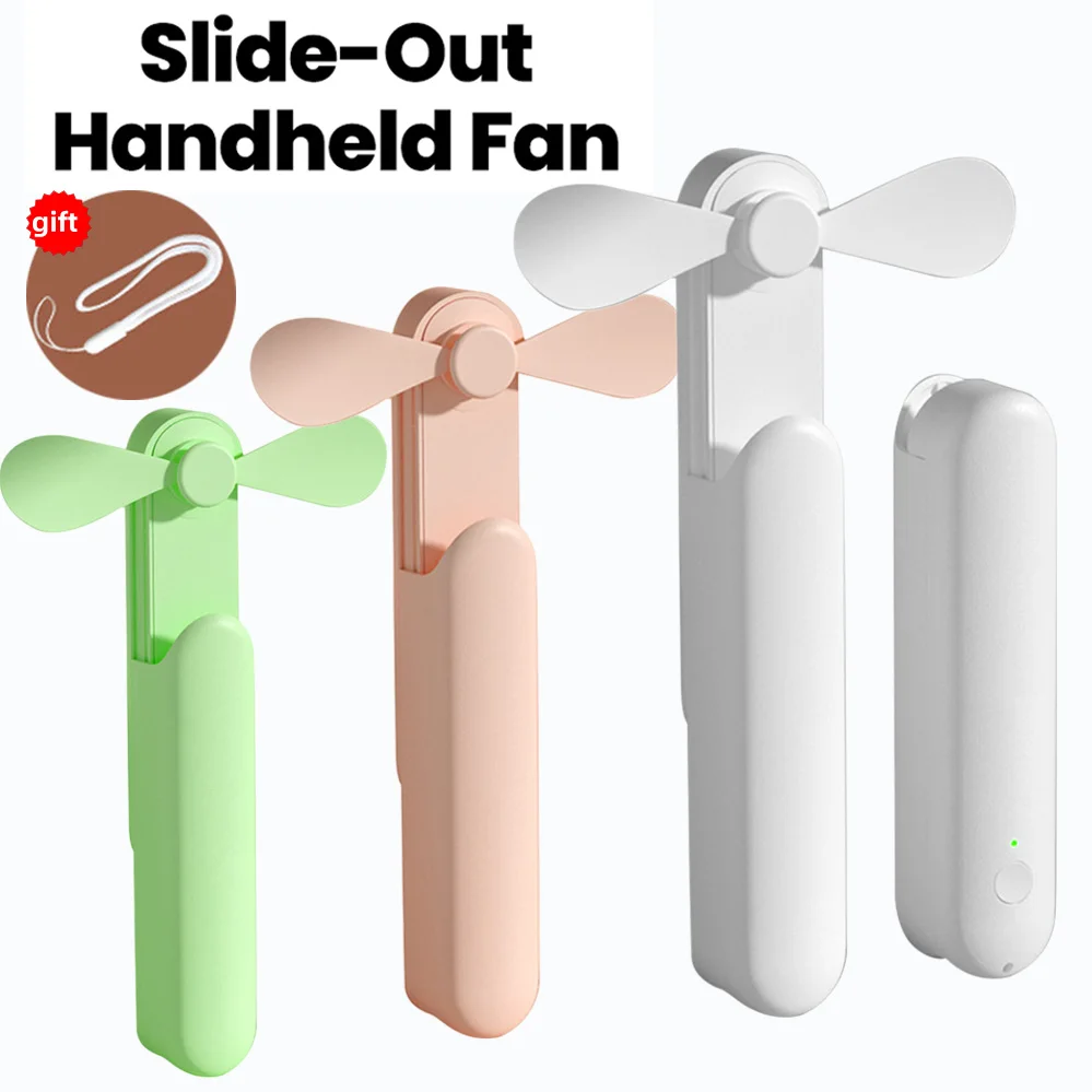 Sliding Handheld Mini Fan Portable Outdoor Silent Small Fan 3-speed Adjustment Type-C Charging Fan With LED Display USB Powered