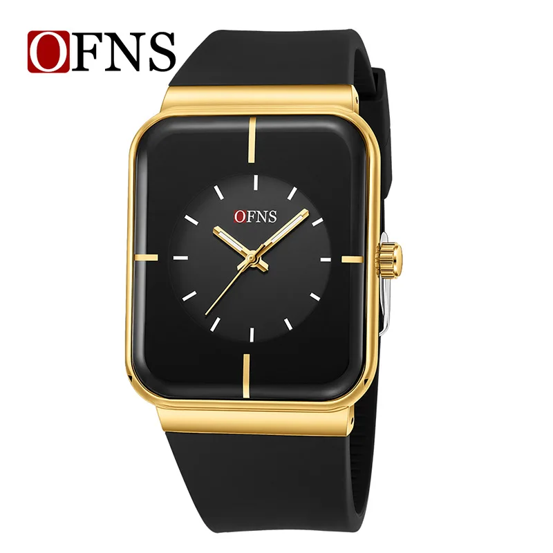 OFNS 1538 여성용 쿼츠 시계, 크리에이티브 패션 실리콘 스트랩 시계, 심플 트렌디 스퀘어 시계