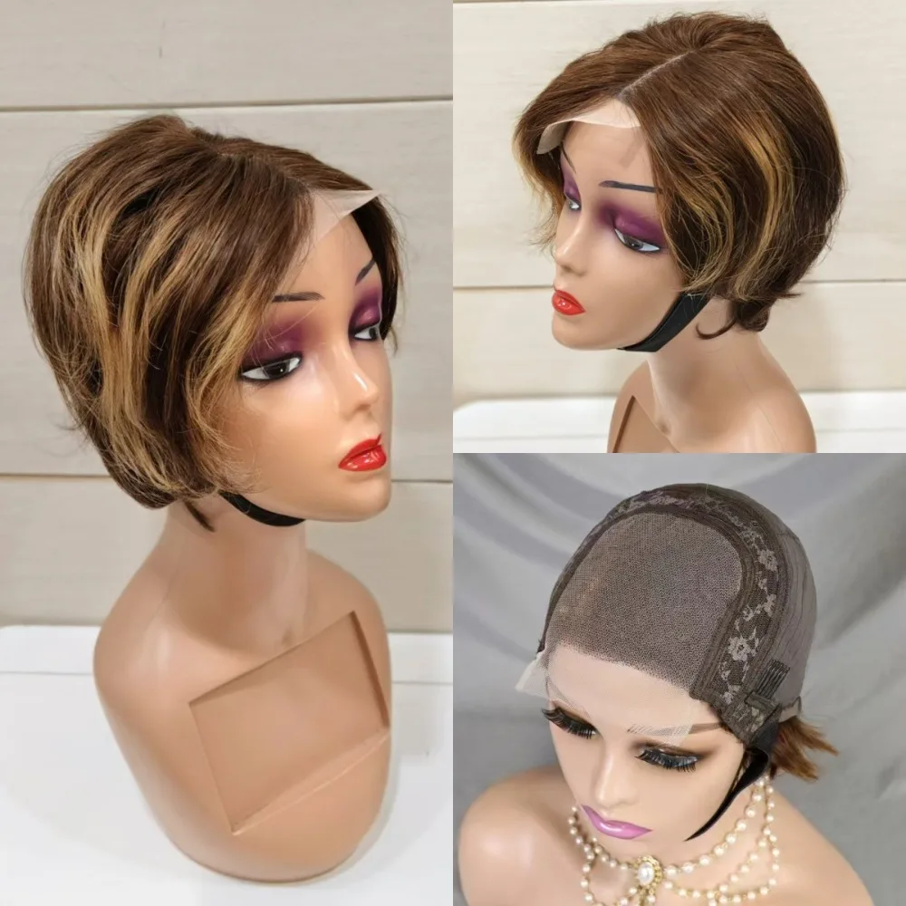 Peruca Pixie Cacheada Sem Cola com Fechamento de Renda 4x4, 100% Cabelo Humano Não Processado, Virgem Brasileiro Remy, Tecido à Mão, Moderna