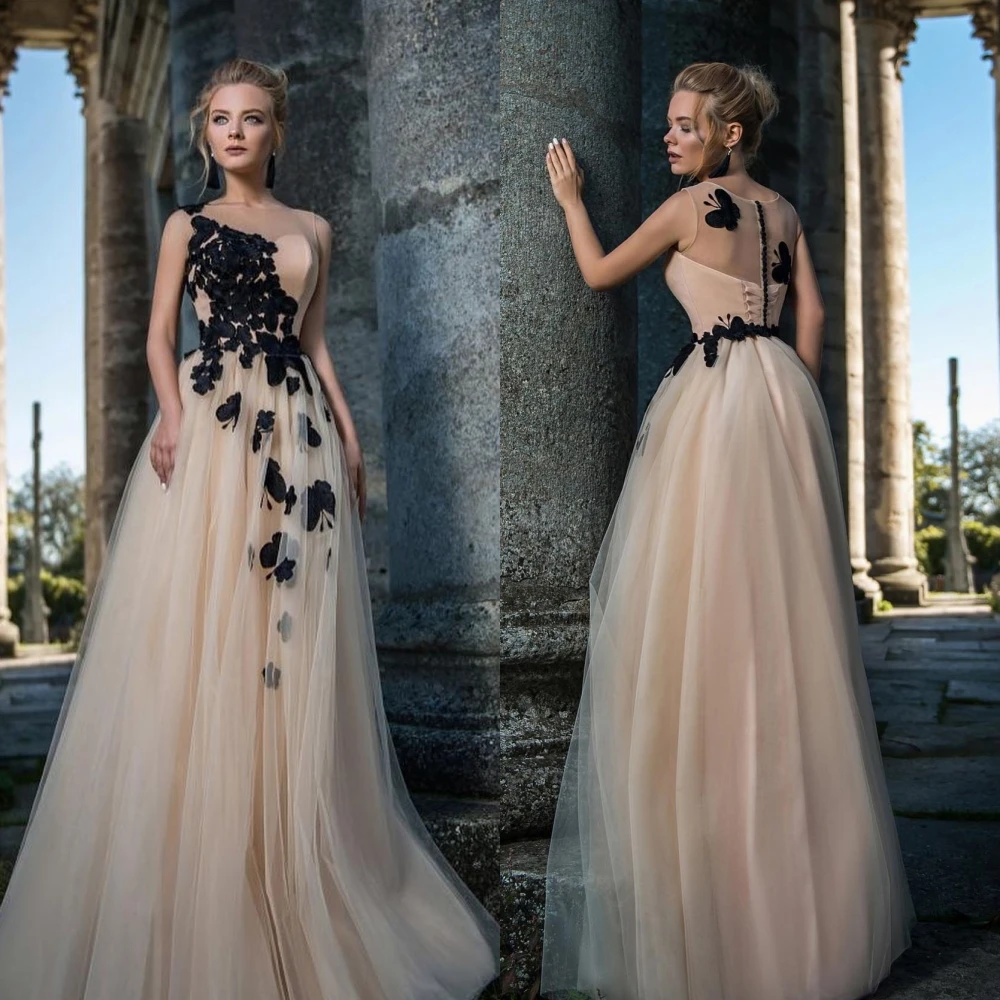 Jiayigong  Prom Exquisite Classic Formal Evening O-Neck  Gown Appliques Draped Floor-Length Tulle Dresses