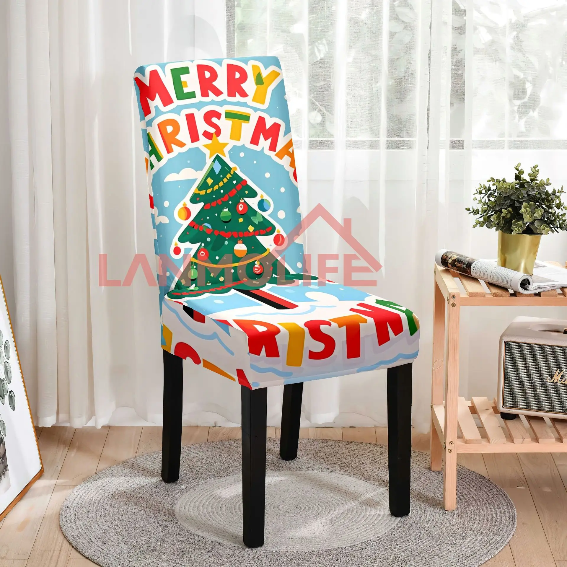 2026 غطاء كرسي عيد الميلاد حزمة كاملة قابلة للتطبيق الديكور كرسي مرن يغطي ارتفاع الظهر غطاء كرسي الطعام جو M038 #6
