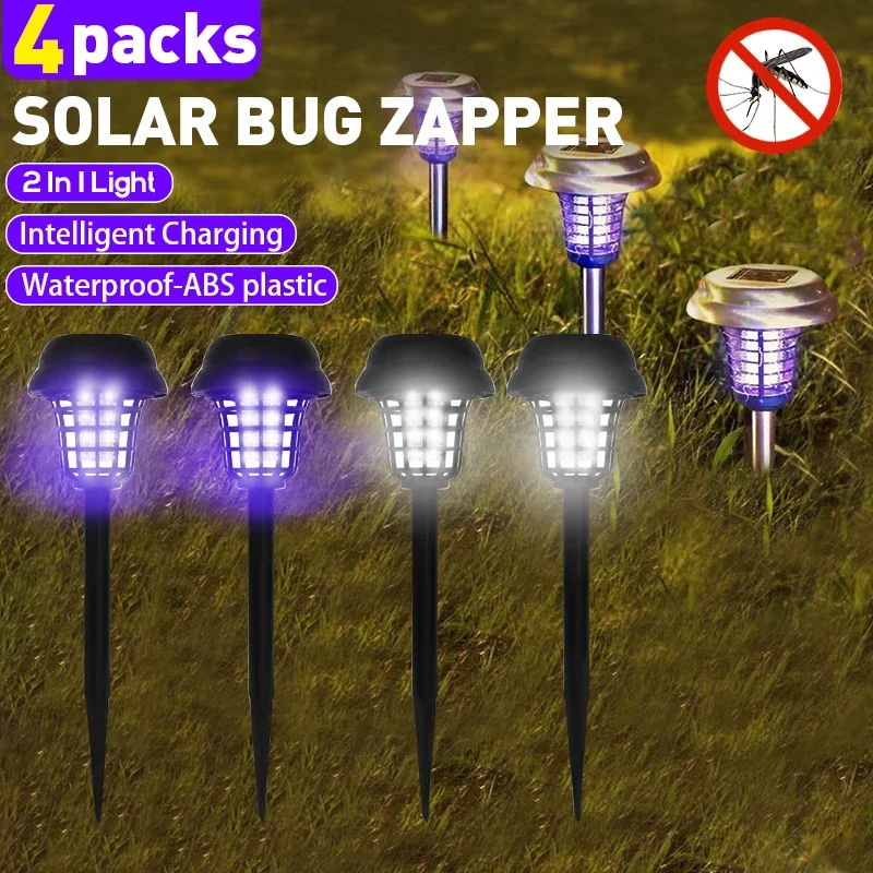 JOYINLED 2/4pcs Solar Bug Zapper Waterproof Outdoor Mosquito Zapper Mosquito Repellent Lamp for Indoor Outdoor Use Garden Patio